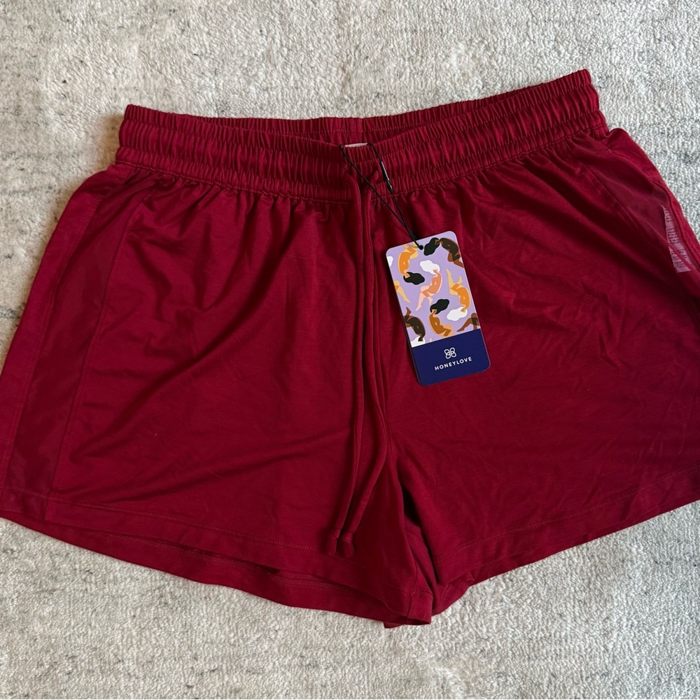 NWT HoneyLove BlissWear Mesh Sleep Shorts Size Small Red Lounge Cooling Soft XS
